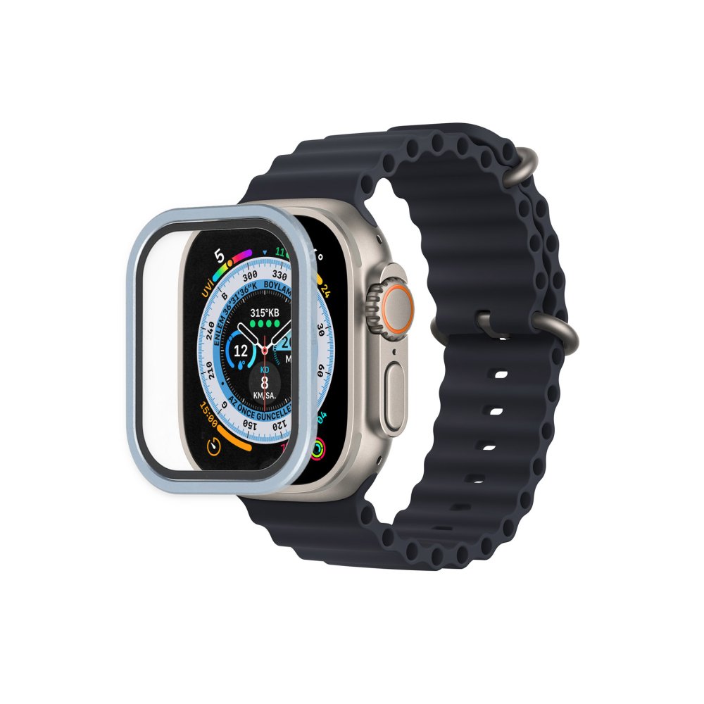  Apple Watch Ultra 49mm Alüminyum Kasa Cam Ekran Koruyucu - Mavi