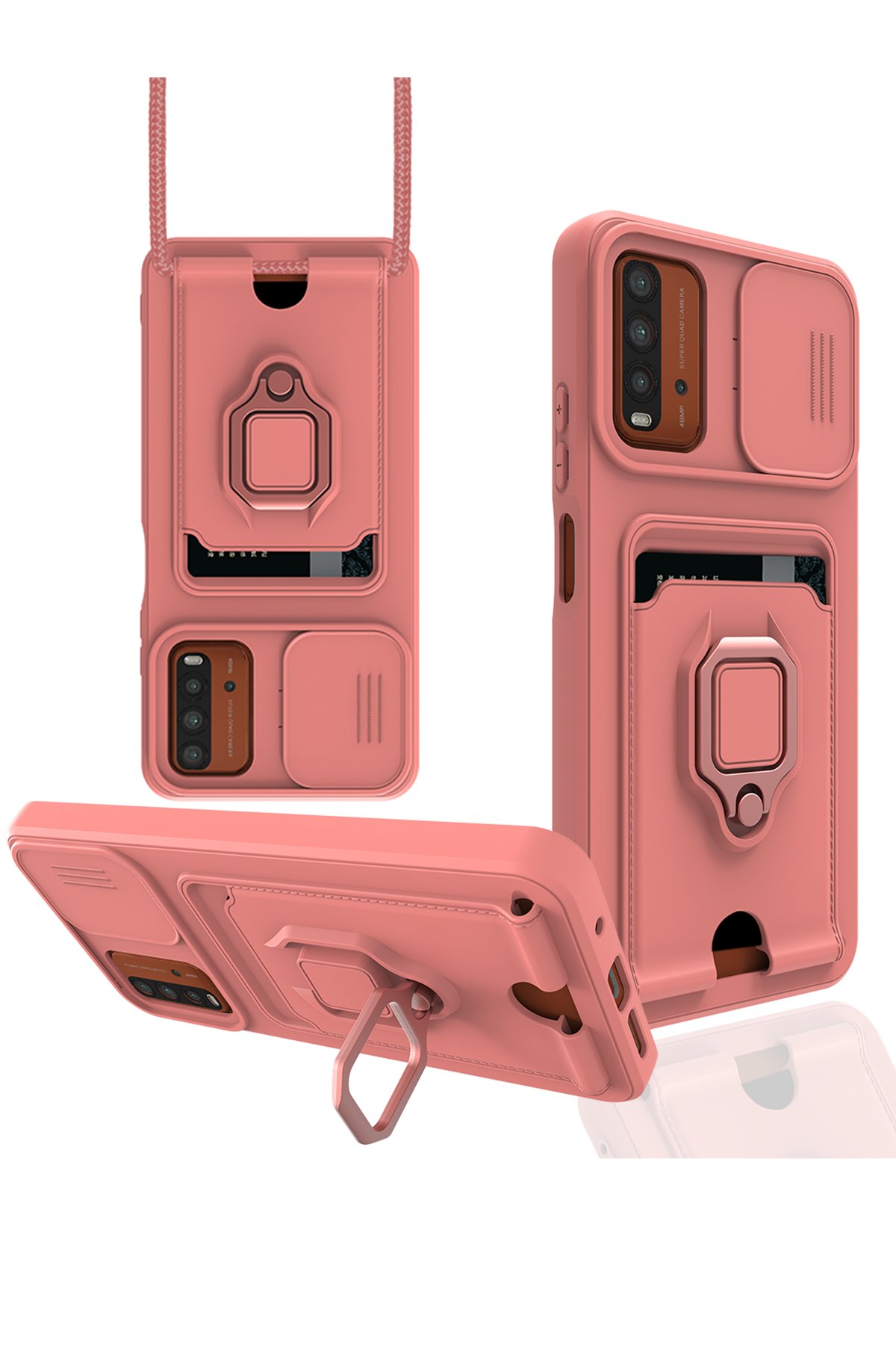 Redmi Note 9 4G Kılıf Zuma Kartvizitli Yüzüklü Silikon - Pembe