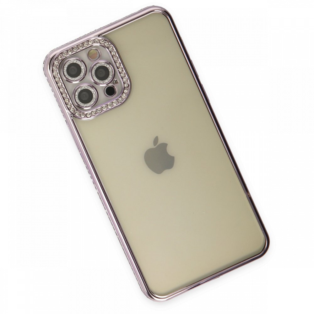  iPhone 12 Pro Kılıf Joke Taşlı Silikon - Mor