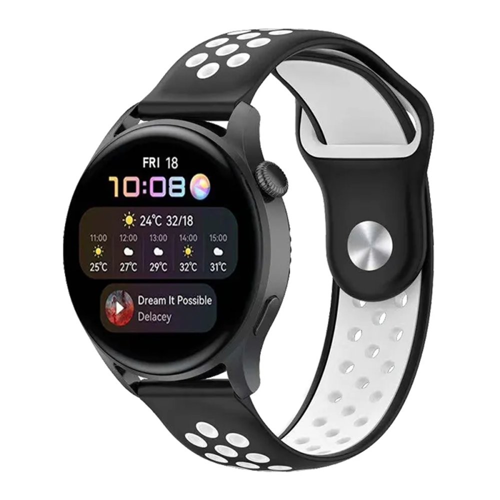  Watch 20mm Spor Delikli Kordon - Siyah-Beyaz