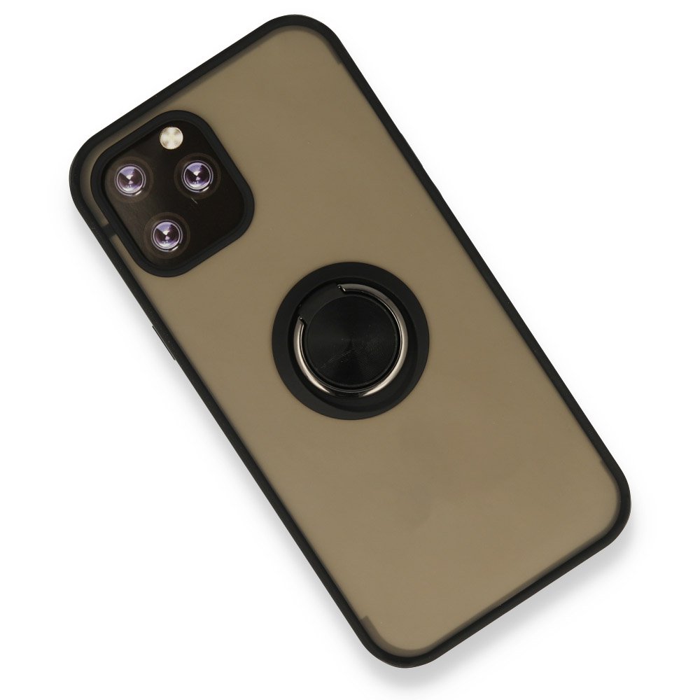  iPhone 12 Pro Max Kılıf Montreal Yüzüklü Silikon Kapak - Siyah