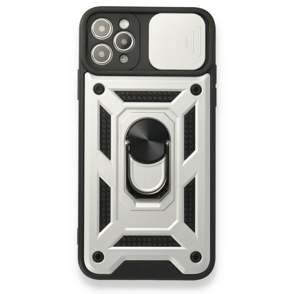  iPhone 11 Pro Kılıf Pars Lens Yüzüklü Silikon - Gümüş