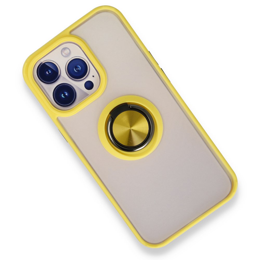 iPhone 13 Pro Max Kılıf Montreal Yüzüklü Silikon Kapak - Sarı  iPhone 13 Pro Max Kılıf Montreal Yüzüklü Silikon Kapak - Sarı