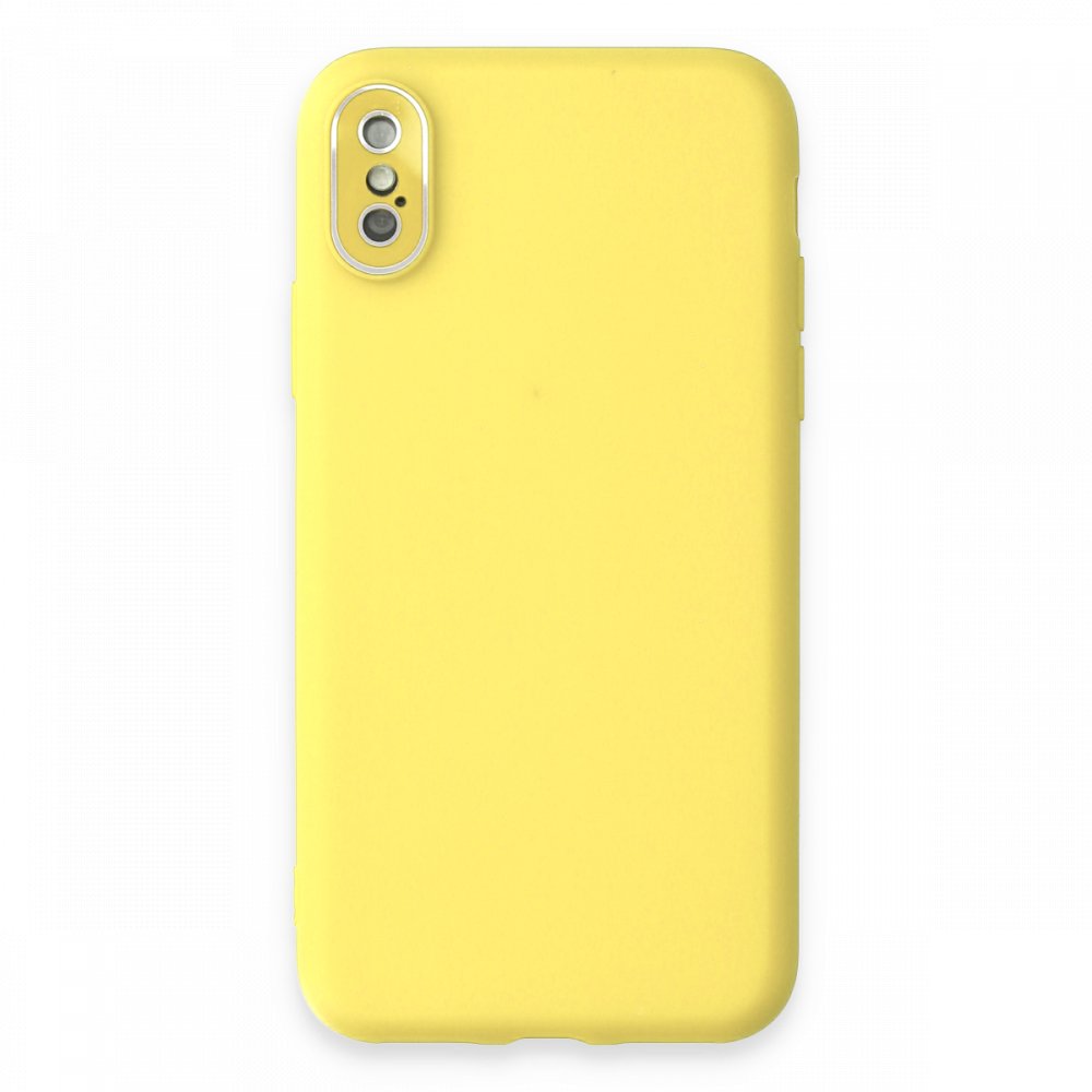 iPhone X Kılıf Lansman Glass Kapak - Sarı  iPhone X Kılıf Lansman Glass Kapak - Sarı