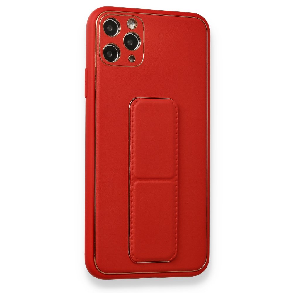  iPhone 11 Pro Max Kılıf Coco Deri Standlı Kapak - Kırmızı