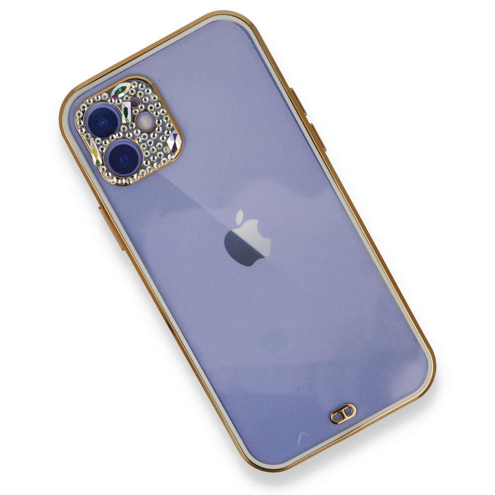  iPhone 12 Kılıf Liva Taşlı Silikon - Beyaz