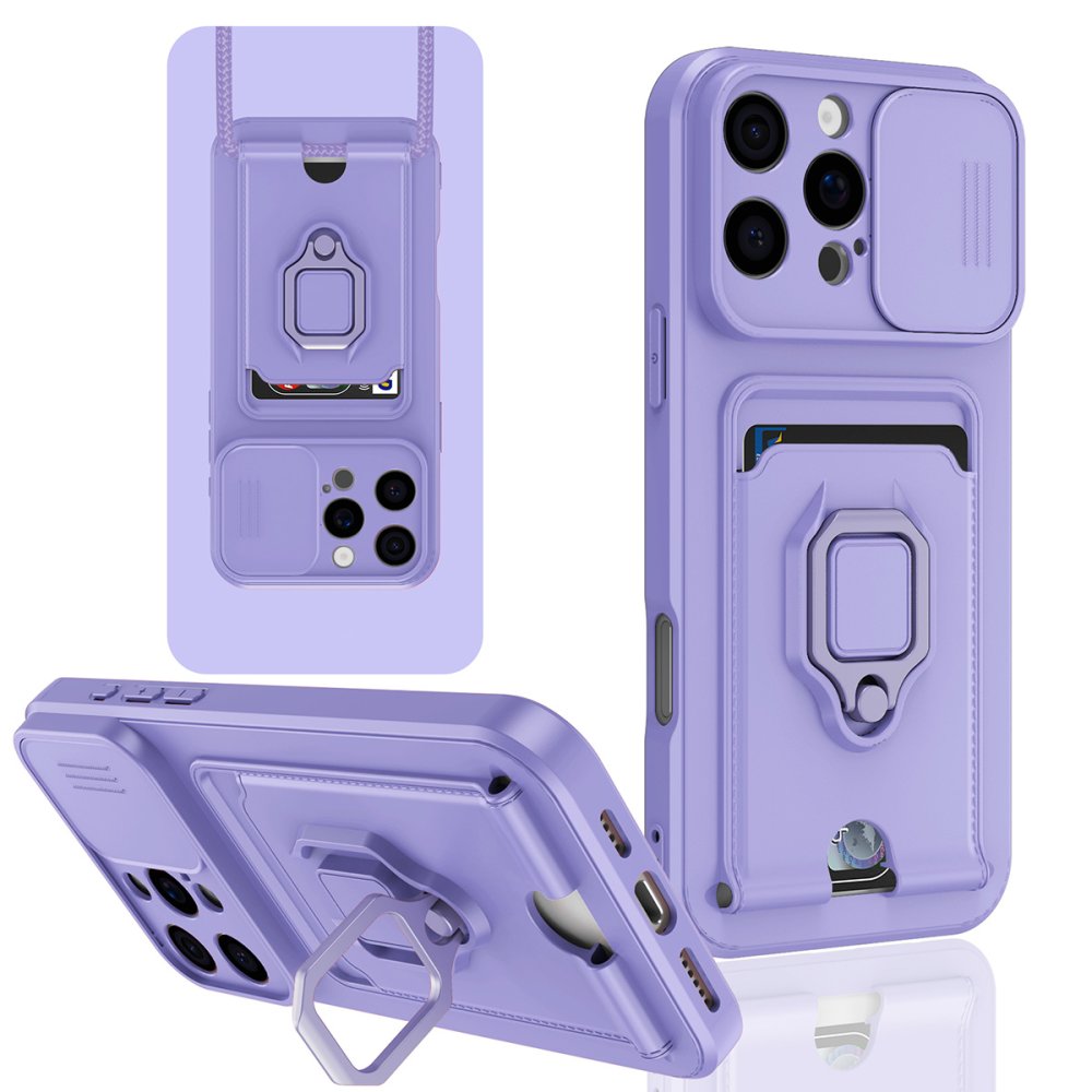  iPhone 16 Pro Max Kılıf Zuma Kartvizitli Yüzüklü Silikon - Lila