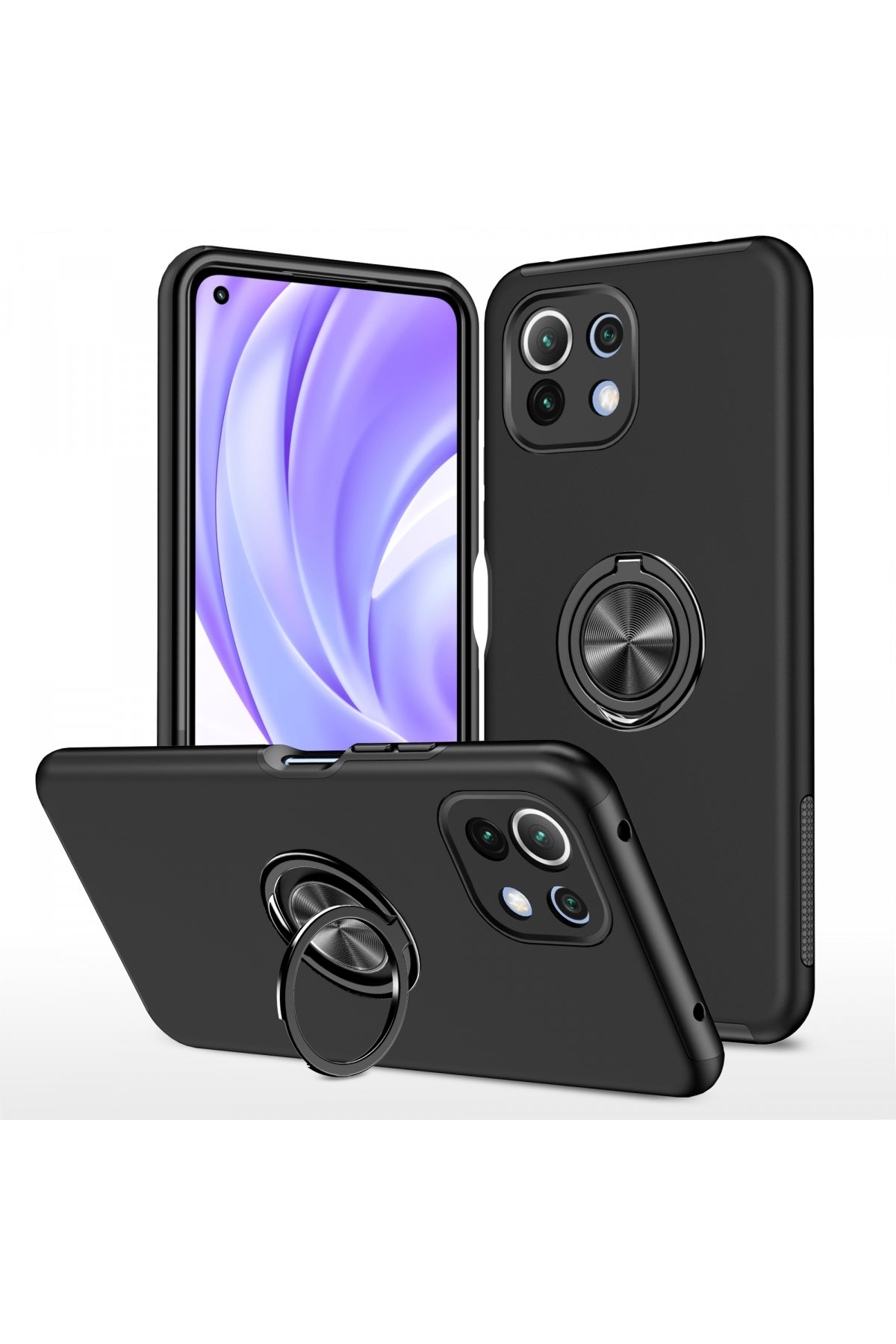 Xiaomi Mİ 11 Lite Kılıf Elit Yüzüklü Kapak - Siyah  Xiaomi Mİ 11 Lite Kılıf Elit Yüzüklü Kapak - Siyah