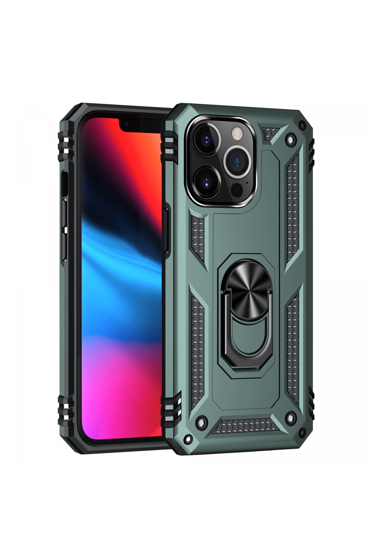  iPhone 14 Pro Kılıf Sofya Yüzüklü Silikon Kapak - Yeşil