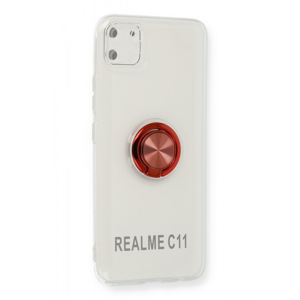 Realme C11 Kılıf Gros Yüzüklü Silikon - Kırmızı  Realme C11 Kılıf Gros Yüzüklü Silikon - Kırmızı