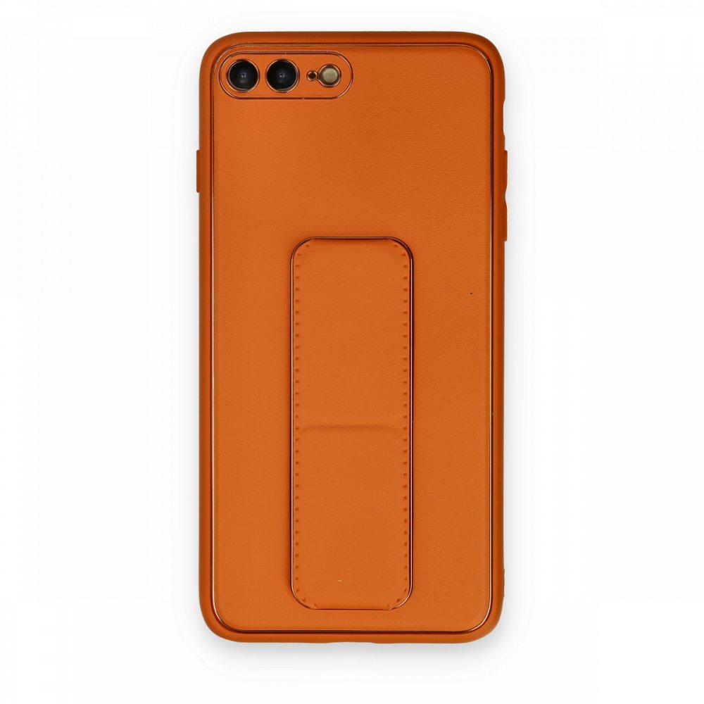  iPhone 8 Plus Kılıf Coco Deri Standlı Kapak - Turuncu