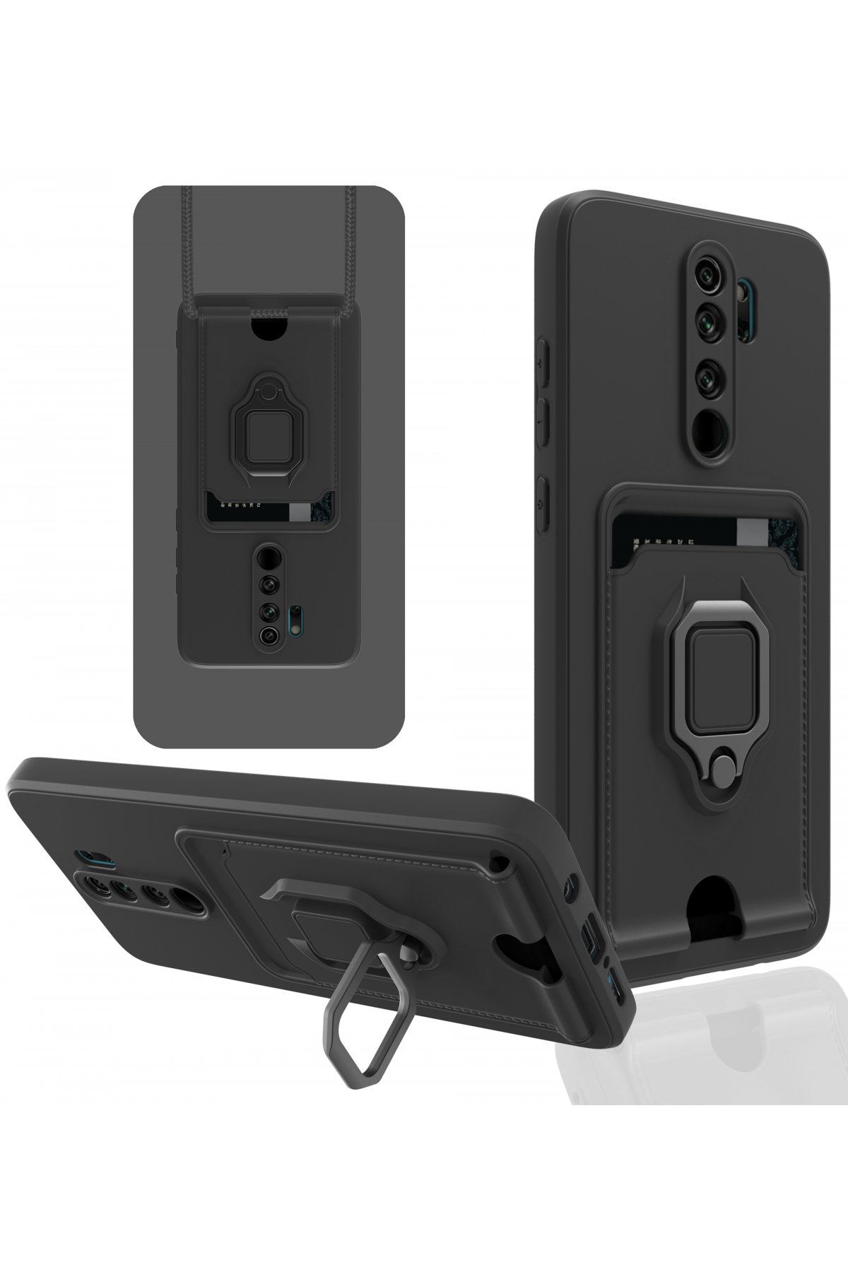 Redmi Note 8 Pro Kılıf Zuma Kartvizitli Yüzüklü Silikon - Siyah