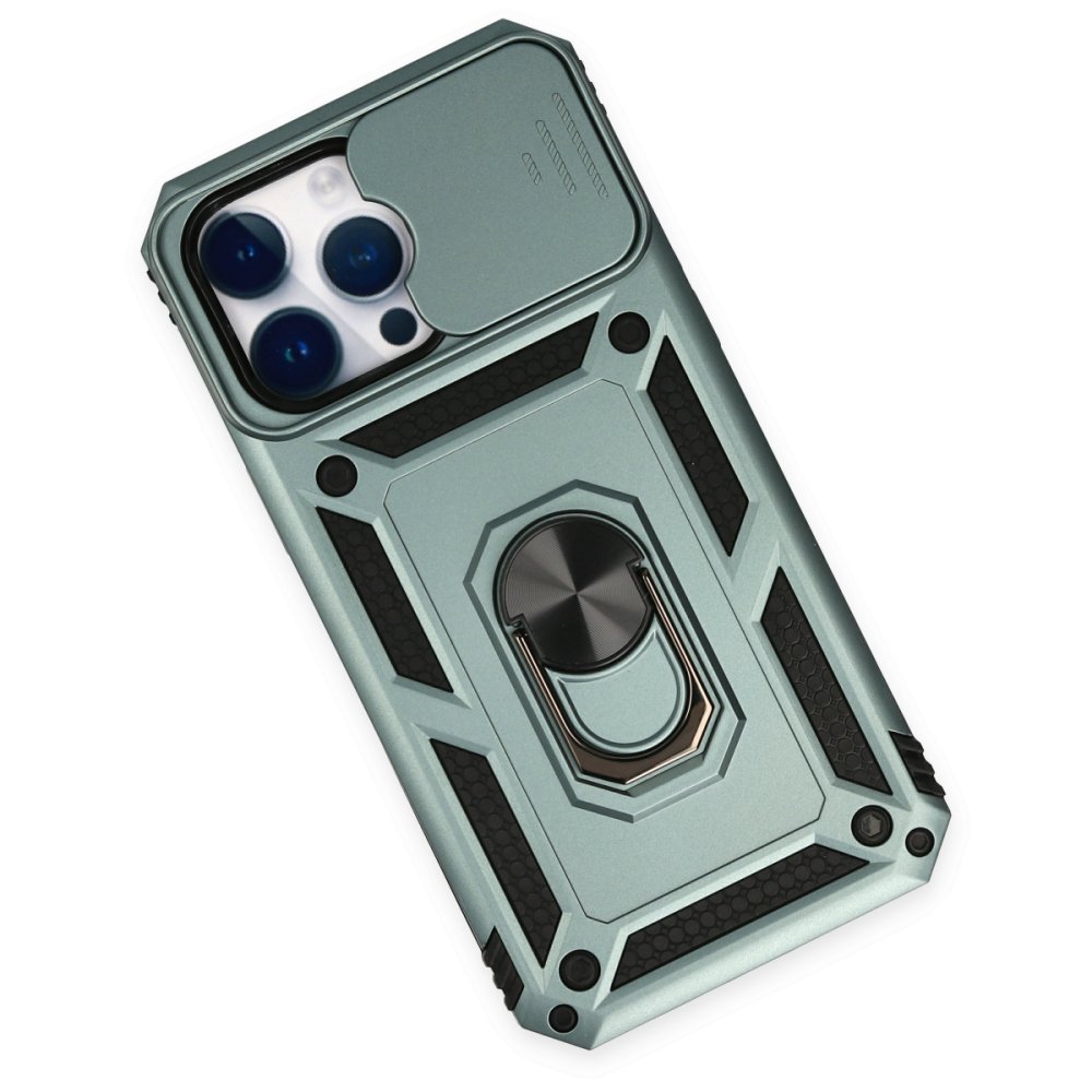  iPhone 14 Pro Max Kılıf Pars Lens Yüzüklü Silikon - Yeşil