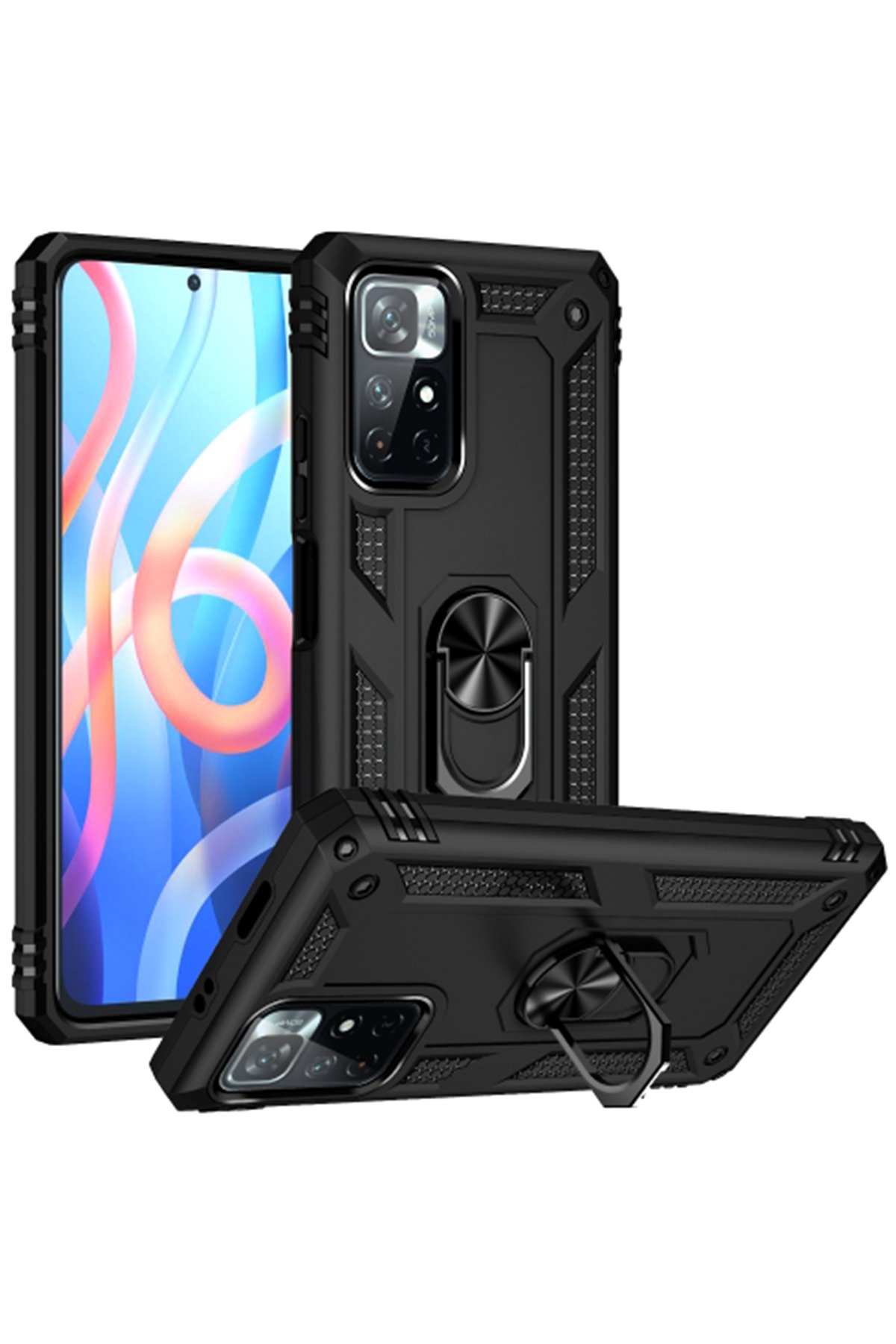  Xiaomi Poco M4 Pro 5G Kılıf Sofya Yüzüklü Silikon Kapak - Siyah