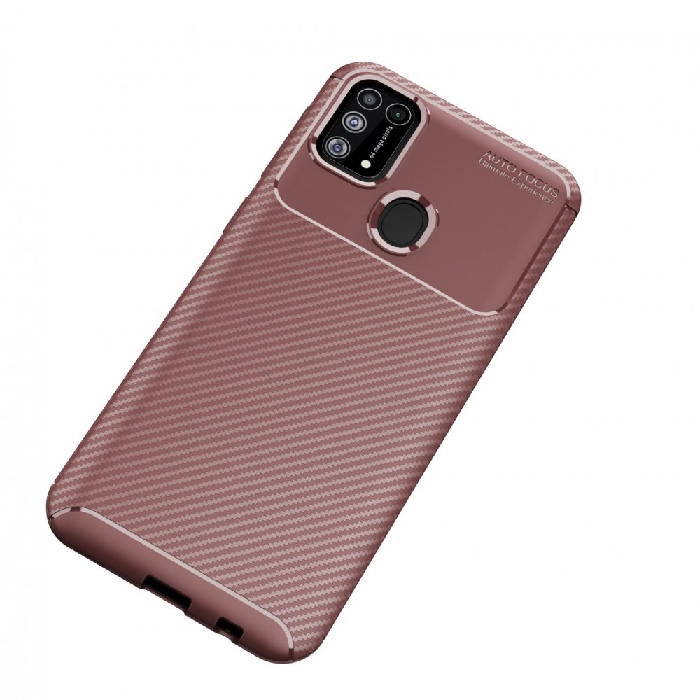  Samsung Galaxy M31 Kılıf Auto Focus Karbon Kapak - Kahverengi