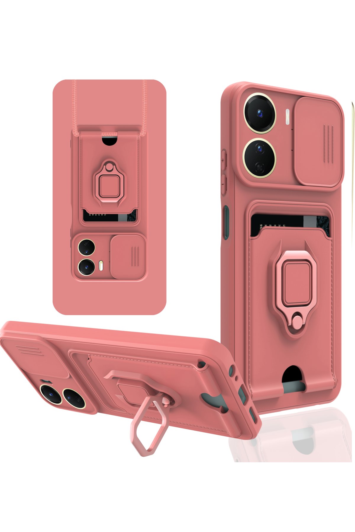  Vivo Y16 Kılıf Zuma Kartvizitli Yüzüklü Silikon - Pembe