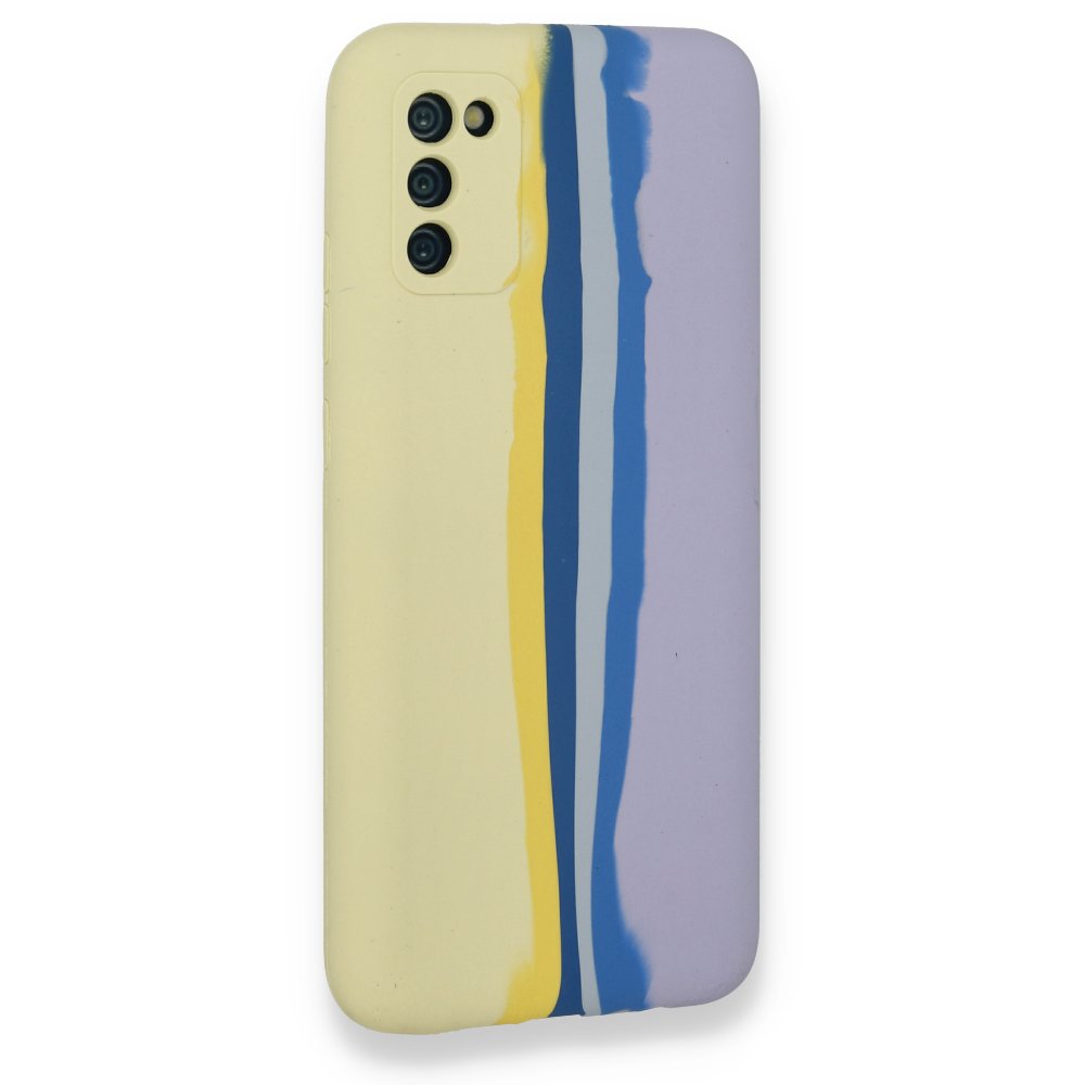 Samsung Galaxy A03S Kılıf Ebruli Lansman Silikon - Sarı-Lila