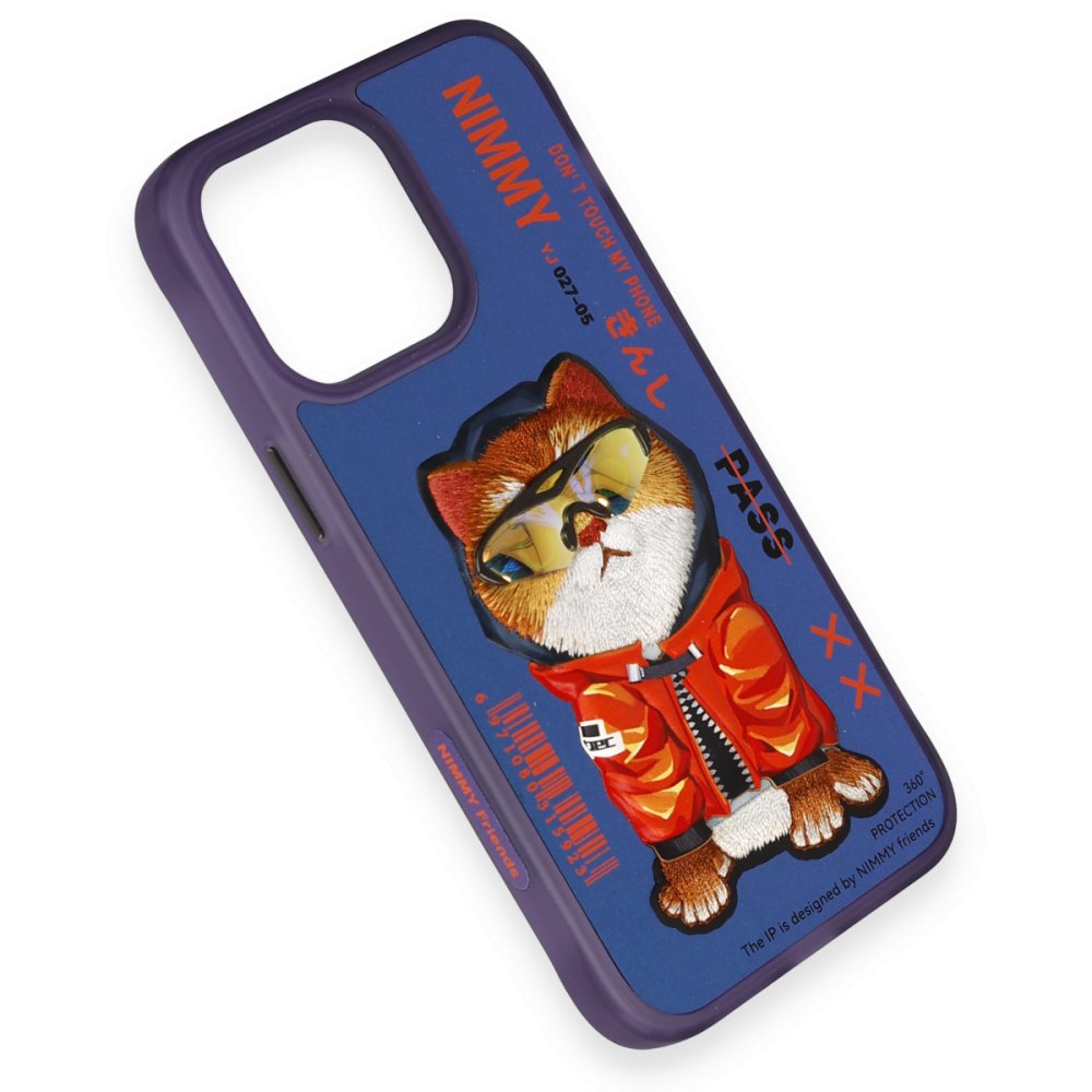  iPhone 14 Pro Kılıf Nimmy Glass Desenli Kapak - Mavi