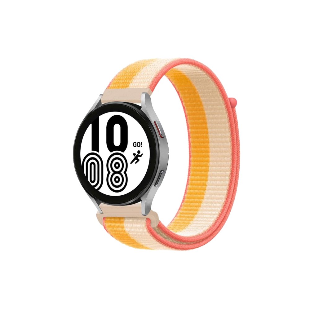  Samsung Galaxy Watch 5 Pro Hasırlı Cırtcırtlı Kordon - Sarı-Beyaz