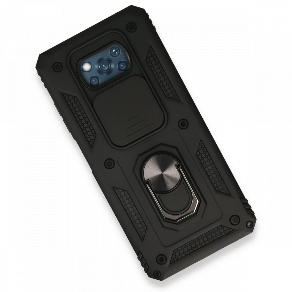  Xiaomi Pocophone X3 Kılıf Pars Lens Yüzüklü Silikon - Siyah