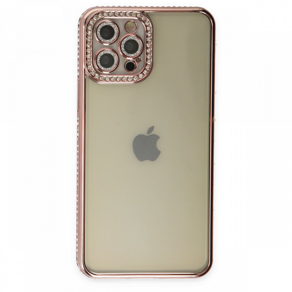  iPhone 12 Pro Max Kılıf Joke Taşlı Silikon - Pembe