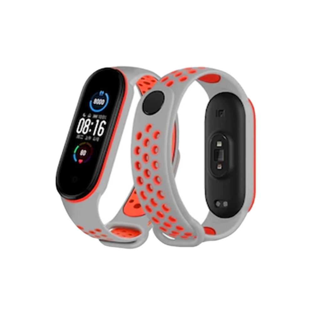  Xiaomi Mi Band 3 Spor Delikli Kordon - Gri-Kırmızı