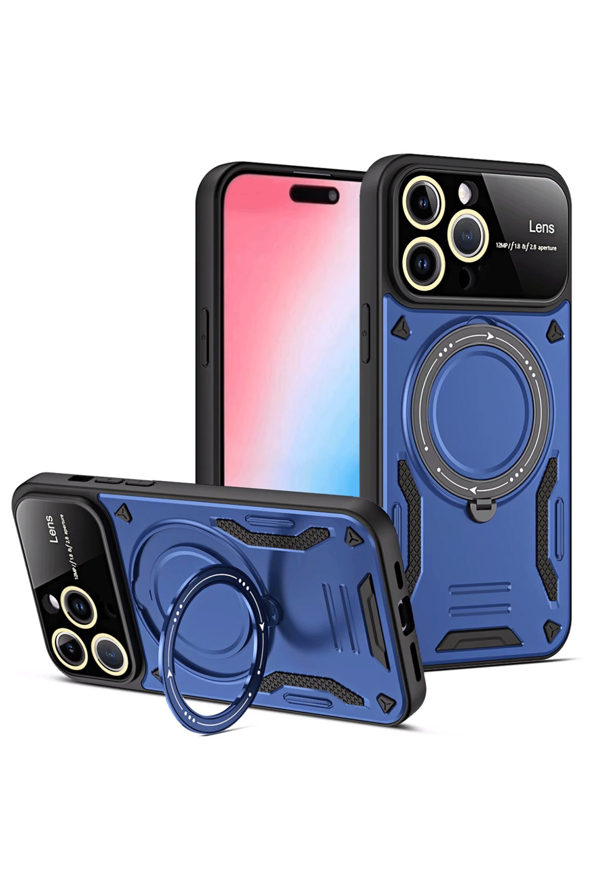 iPhone 16 Pro Max Kılıf Joy Lens Standlı Kapak - Lacivert