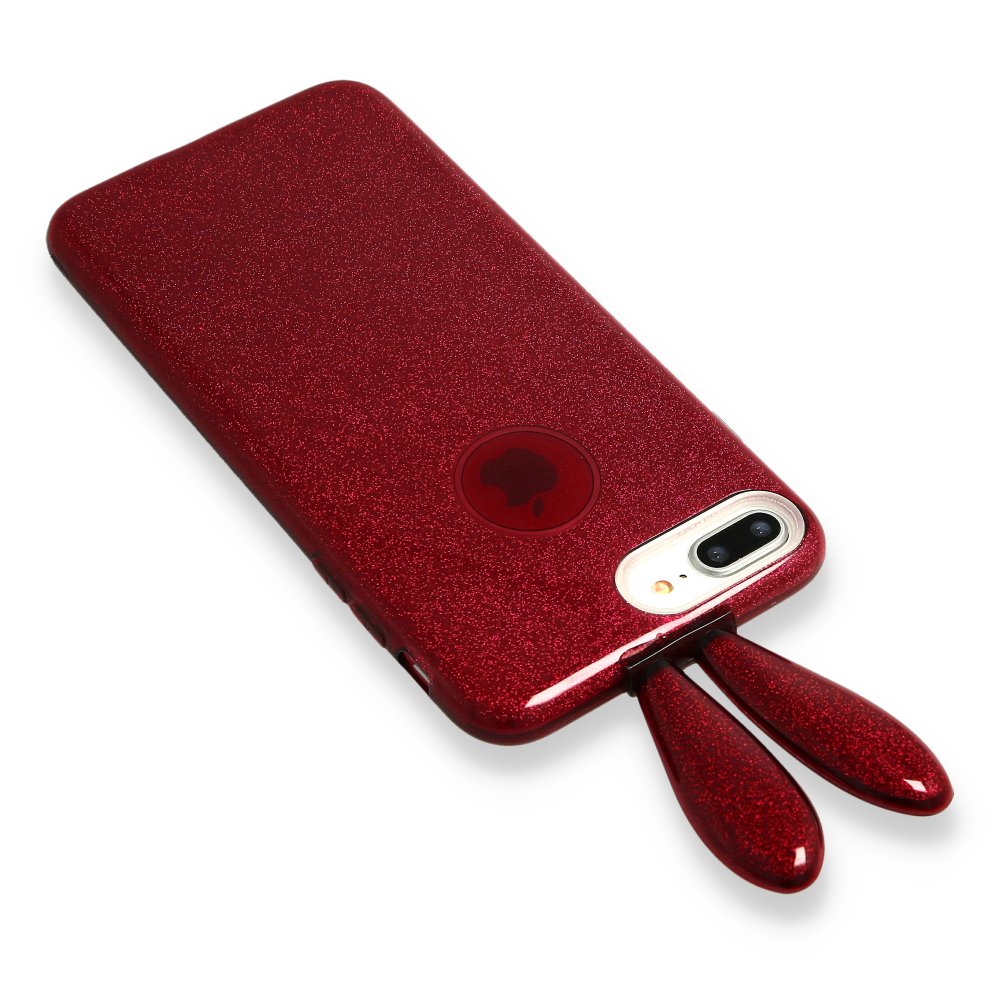 Samsung Galaxy S10E Kılıf Rabbit Simli Silikon - Bordo Samsung Galaxy S10E Kılıf Rabbit Simli Silikon - Bordo