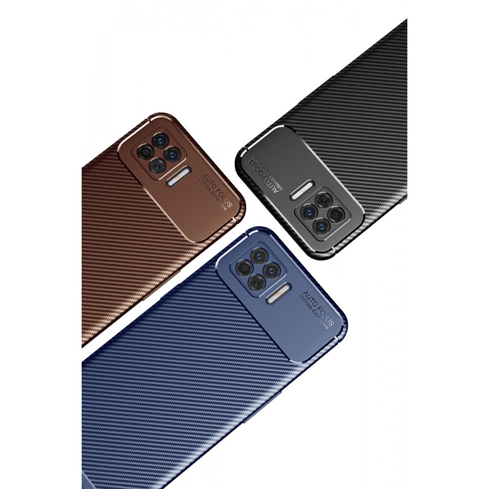  Oppo A73 Kılıf Auto Focus Karbon Kapak - Kahverengi