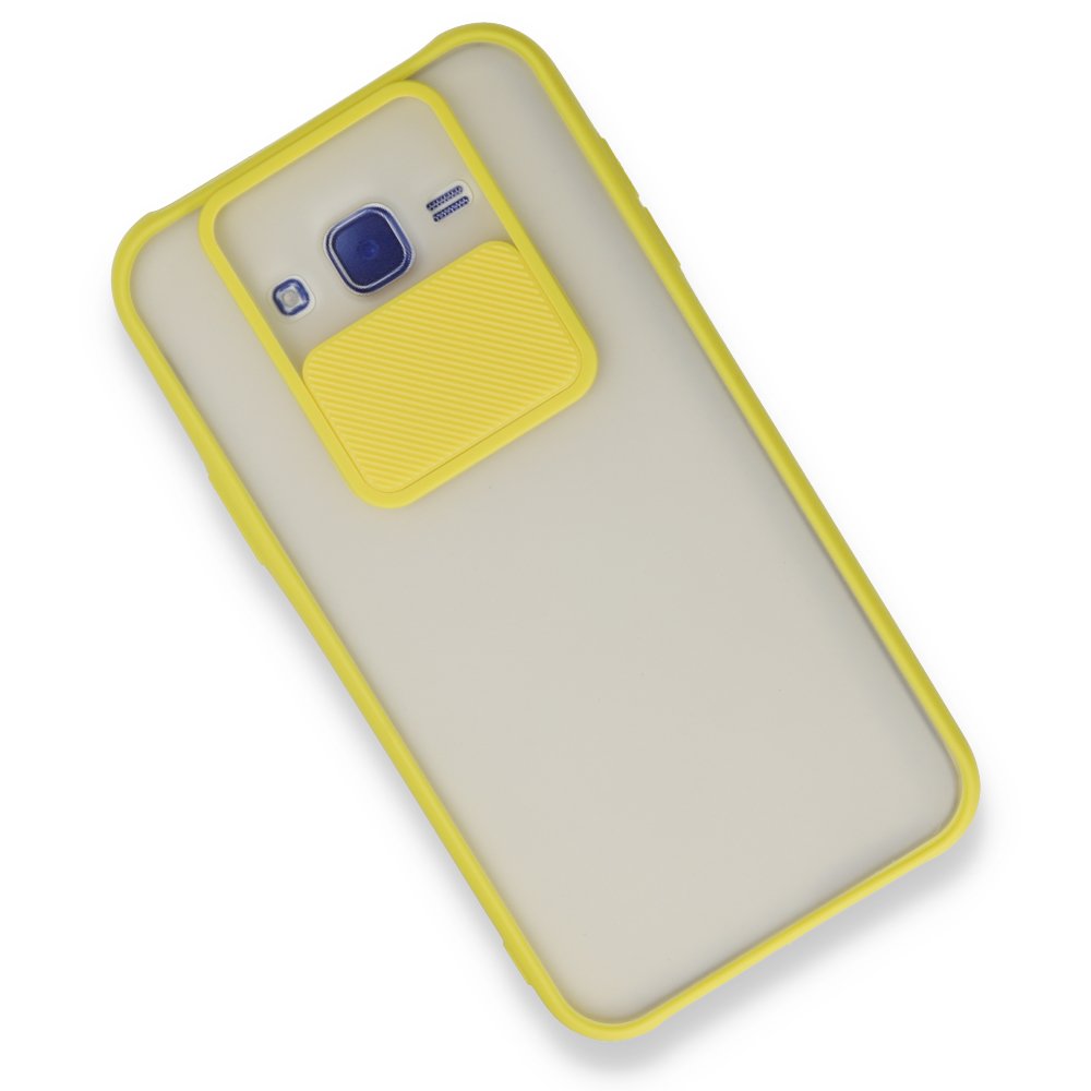  Samsung Galaxy J7 Kılıf Palm Buzlu Kamera Sürgülü Silikon - Sarı