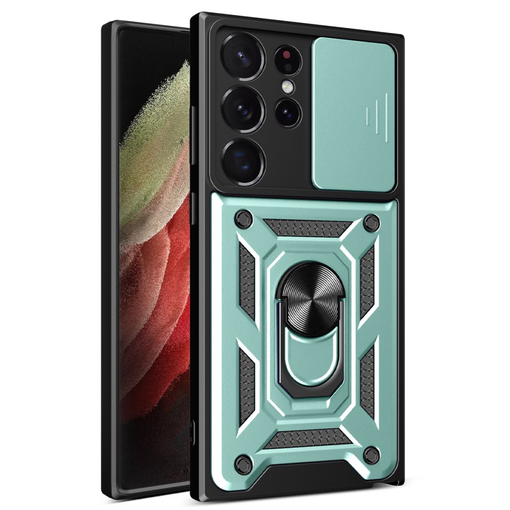  Samsung Galaxy S23 Ultra Kılıf Pars Lens Yüzüklü Silikon - Yeşil