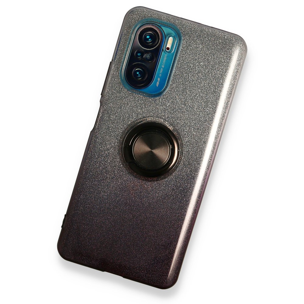 Redmi K40 Pro Kılıf Simli Yüzüklü Silikon - Siyah