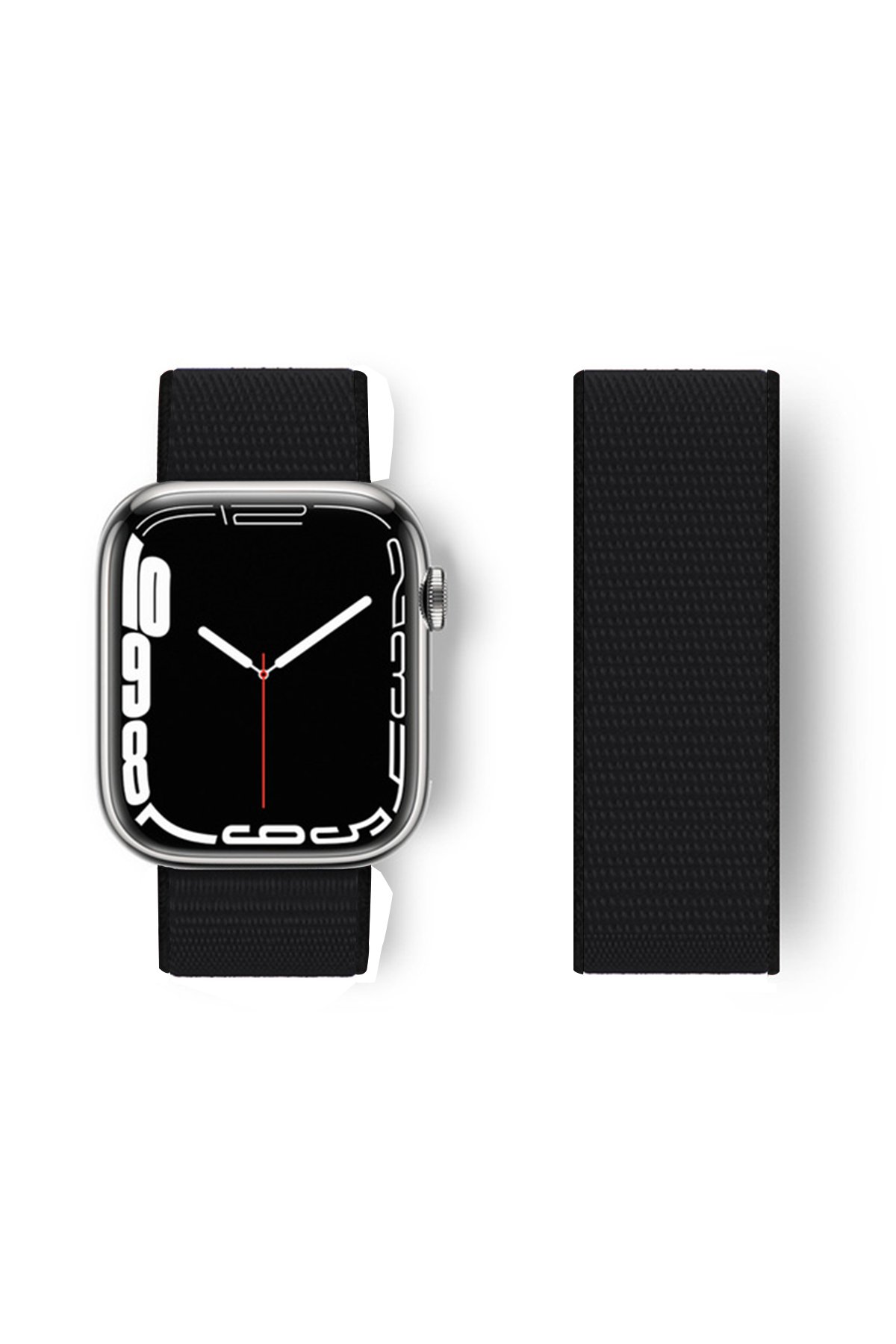 Apple Watch 45mm Hasırlı Cırtcırtlı Kordon - Siyah Apple Watch 45mm Hasırlı Cırtcırtlı Kordon - Siyah