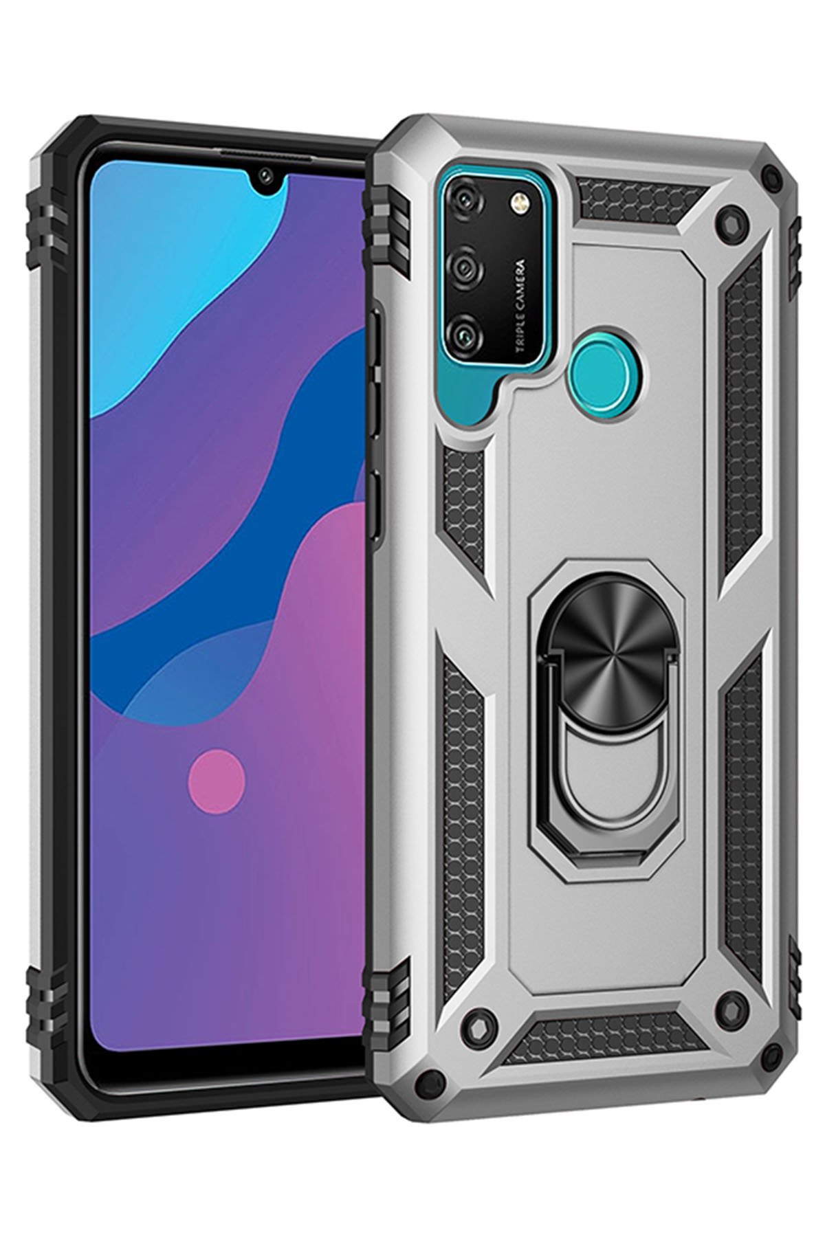  Huawei Y6P Kılıf Sofya Yüzüklü Silikon Kapak - Gümüş