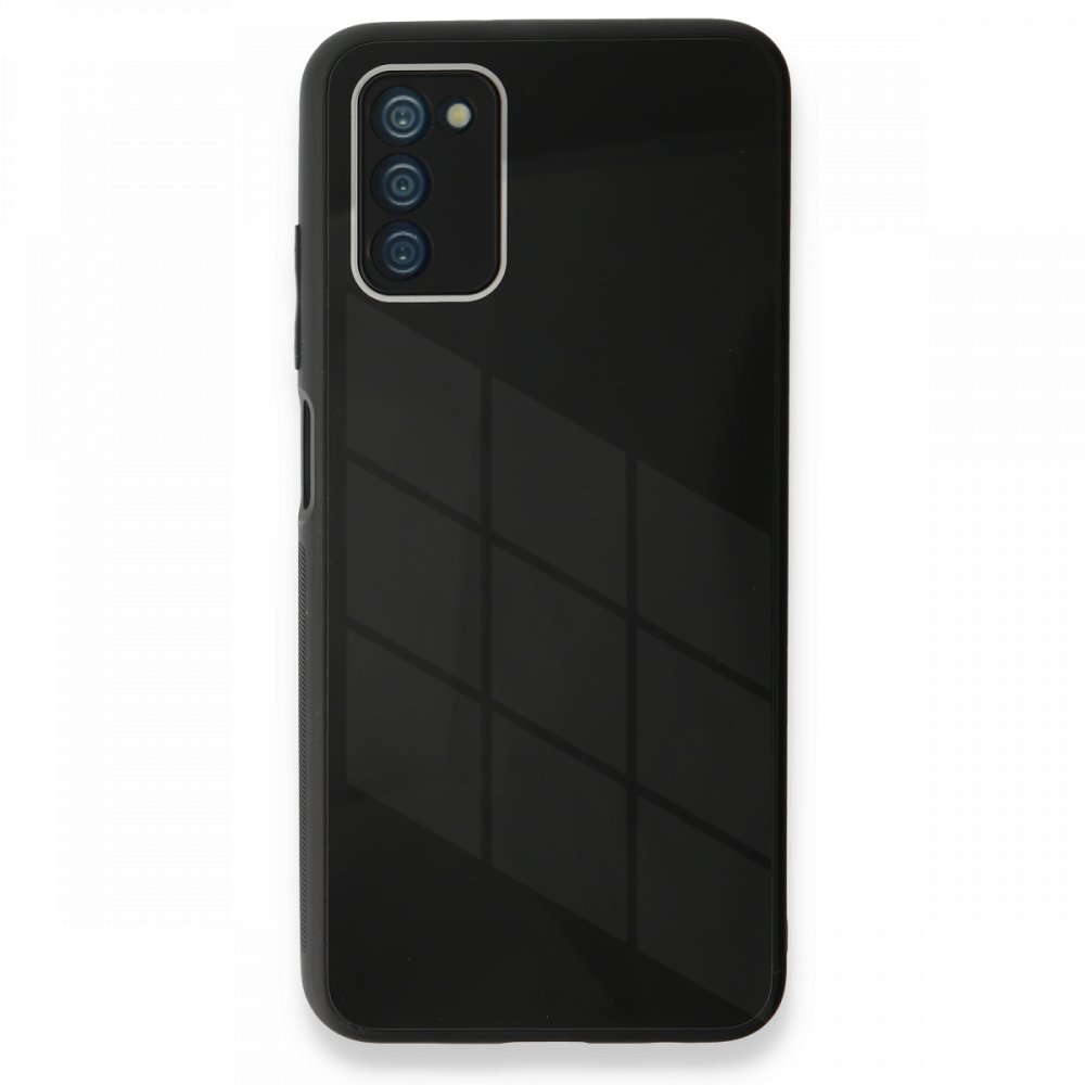  Samsung Galaxy A03S Kılıf Glass Kapak - Siyah