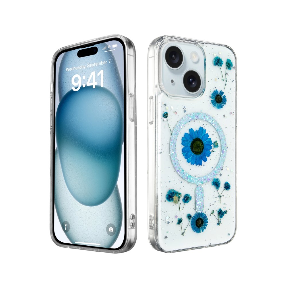  iPhone 15 Plus Kılıf Daisy Simli Magsafe Kapak - Mavi