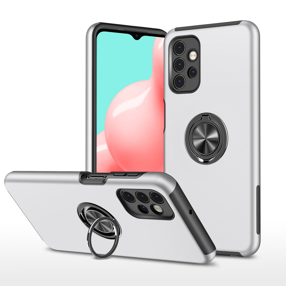  Samsung Galaxy A32 Kılıf Elit Yüzüklü Kapak - Gümüş