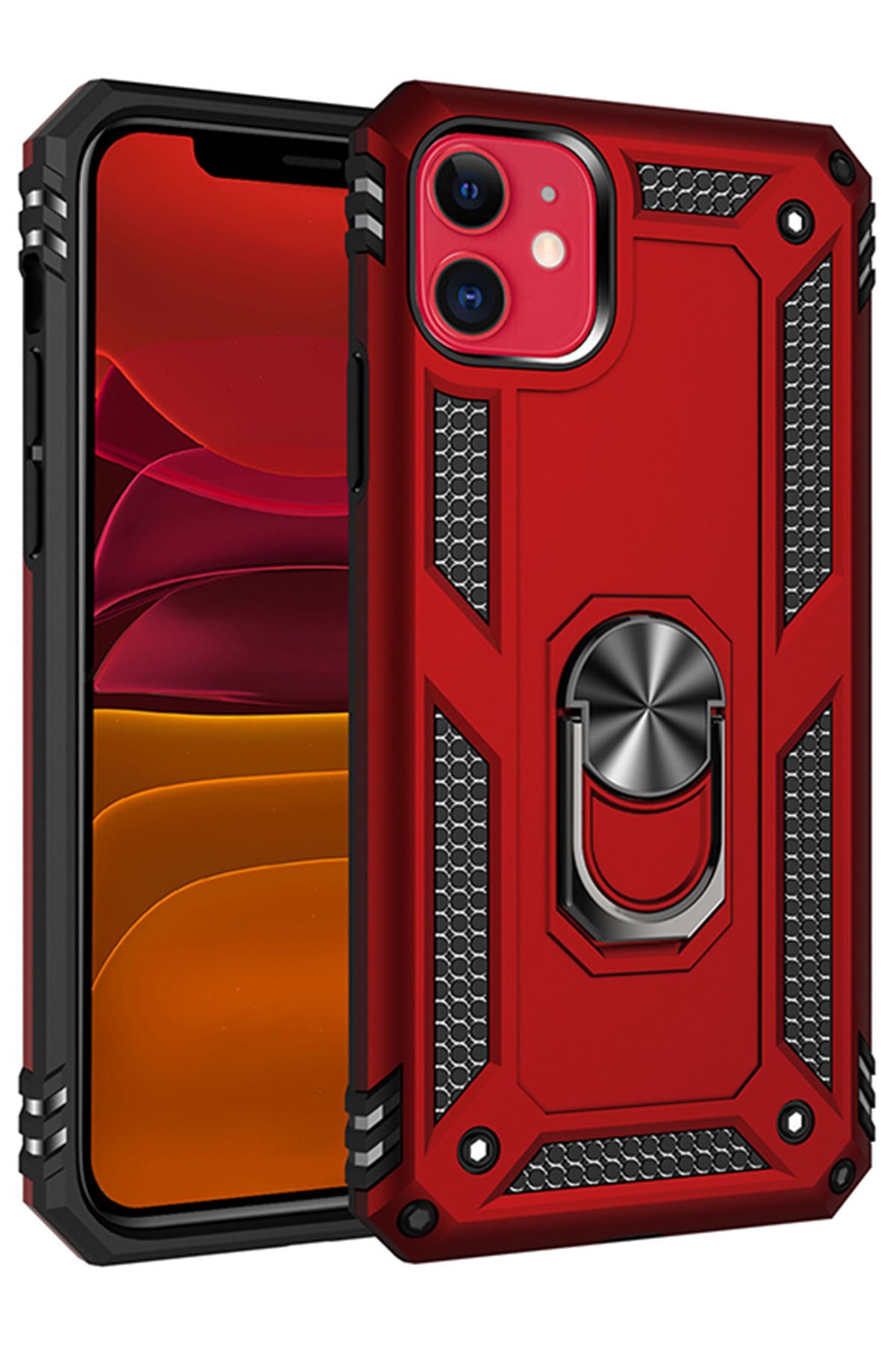  iPhone 11 Kılıf Sofya Yüzüklü Silikon Kapak - Kırmızı