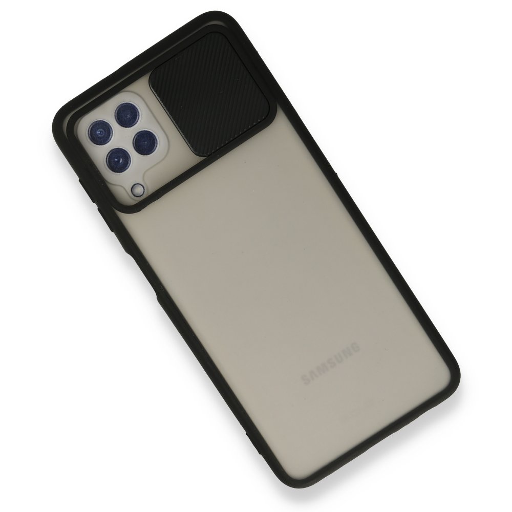  Samsung Galaxy A22 Kılıf Palm Buzlu Kamera Sürgülü Silikon - Siyah
