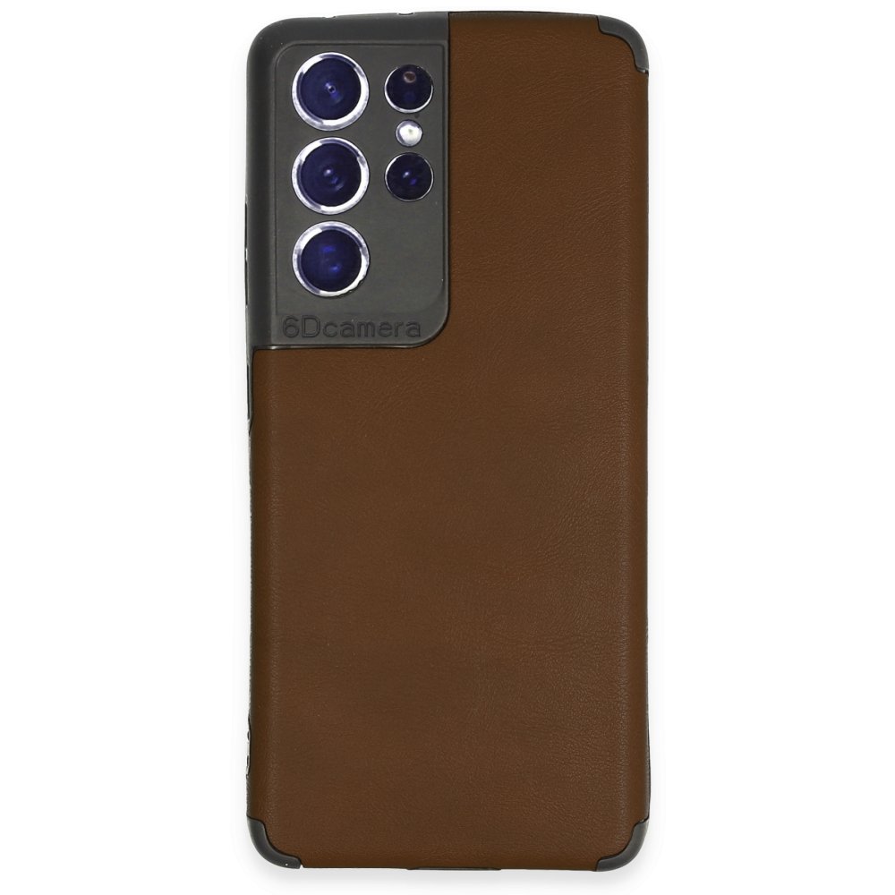 Samsung Galaxy S21 Ultra Kılıf Loop Deri Silikon - Kahverengi