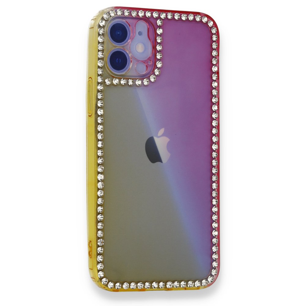 iPhone 12 Kılıf İmaj Silikon - Sarı-Pembe iPhone 12 Kılıf İmaj Silikon - Sarı-Pembe