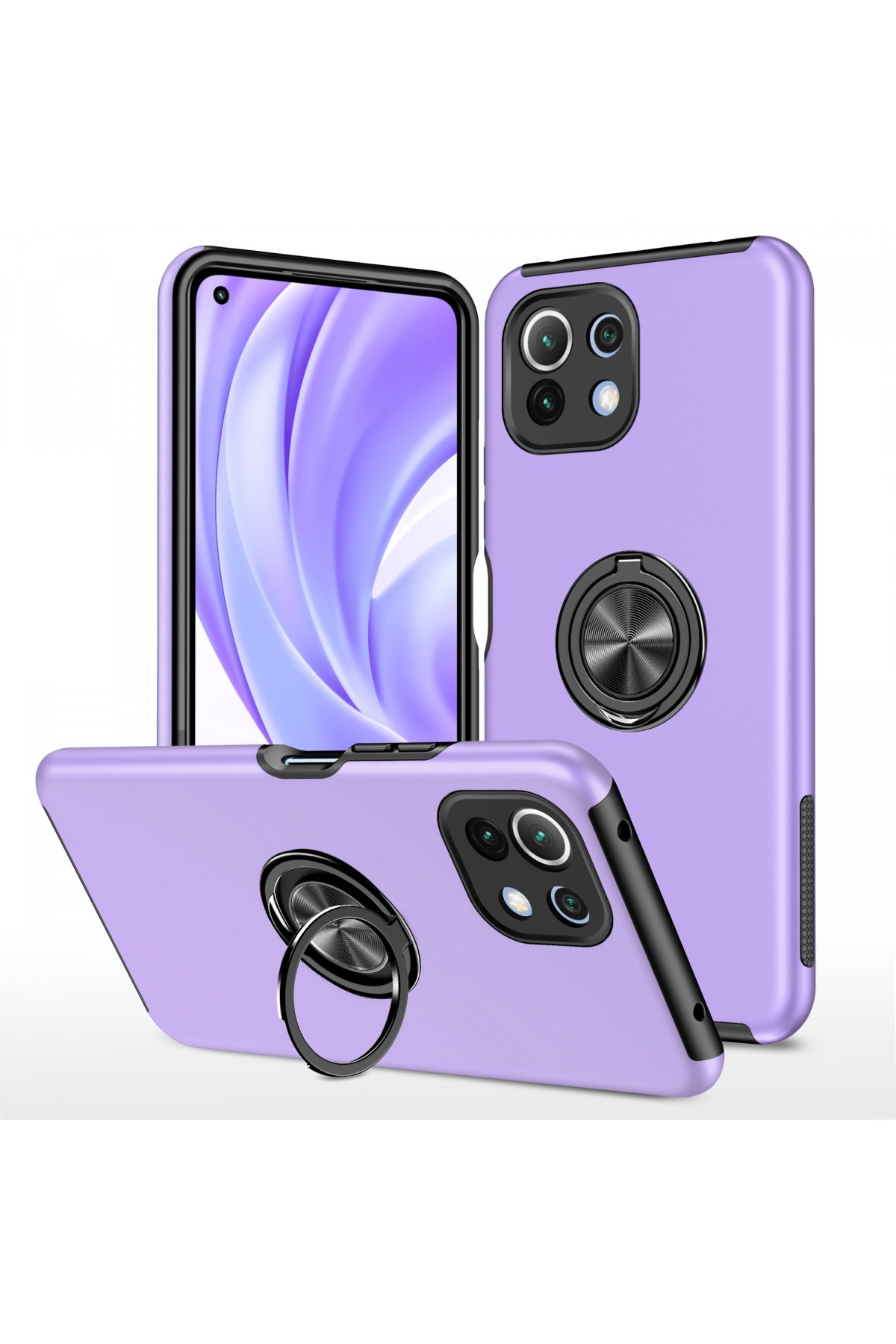  Xiaomi Mİ 11 Lite Kılıf Elit Yüzüklü Kapak - Mor