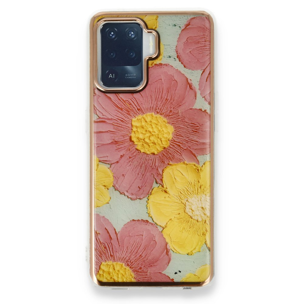  Oppo Reno 5 Lite Kılıf Çiçekli Silikon - Pembe