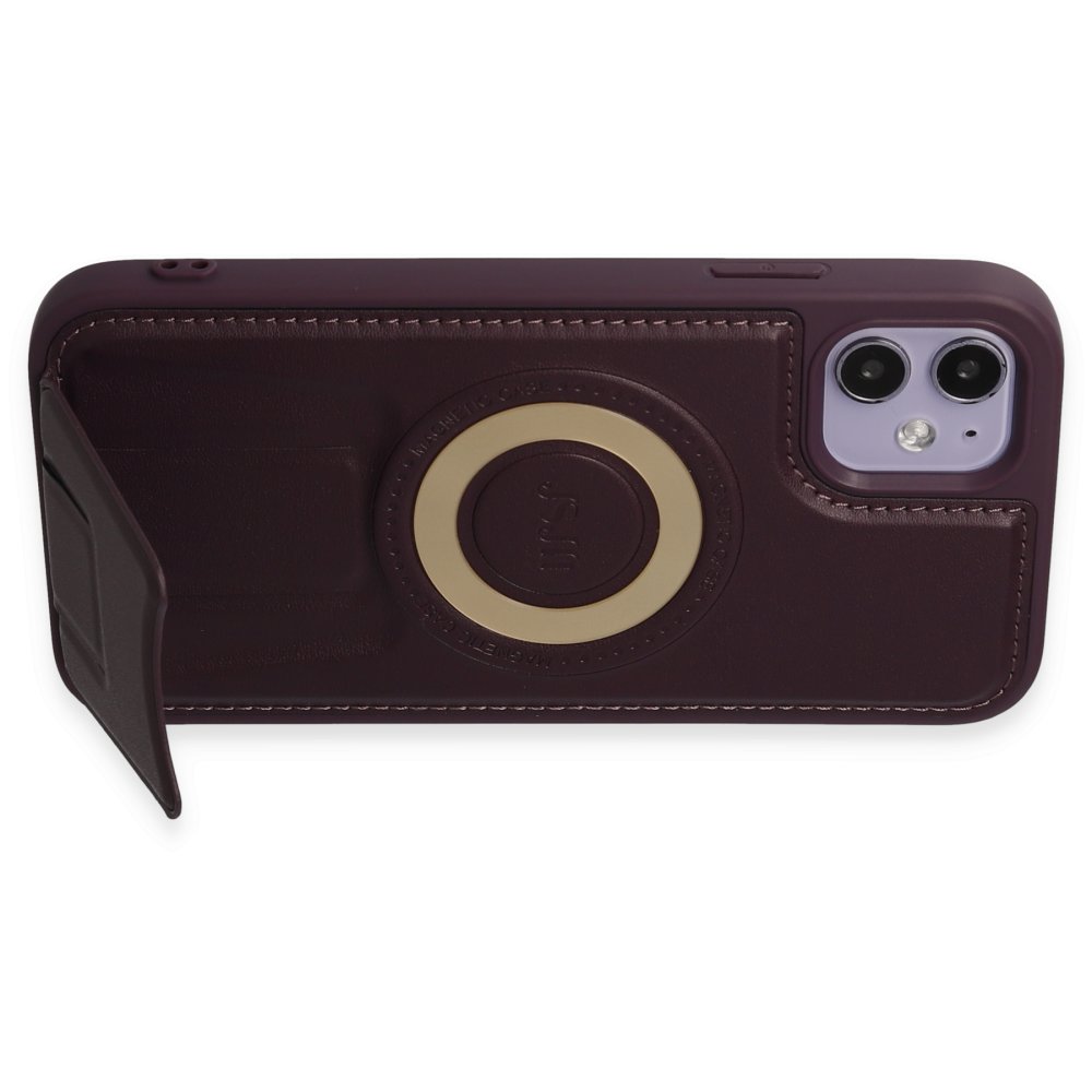  iPhone 11 Kılıf Merkür Magneticsafe Standlı Kapak - Derin Mor