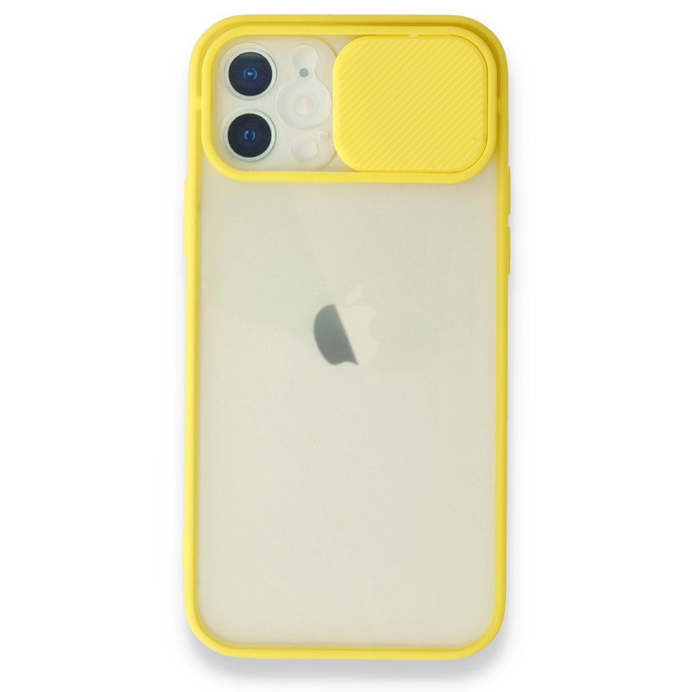  iPhone 12 Kılıf Palm Buzlu Kamera Sürgülü Silikon - Sarı