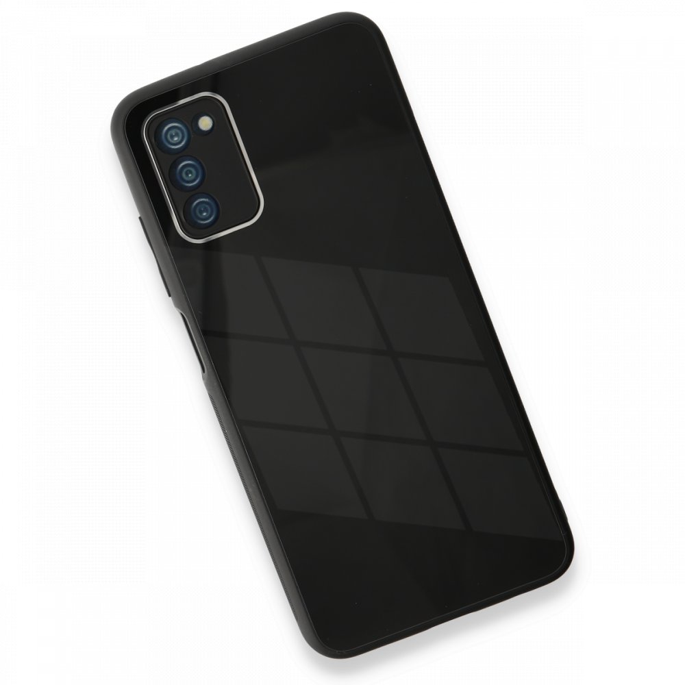 Samsung Galaxy A03S Kılıf Glass Kapak - Siyah
