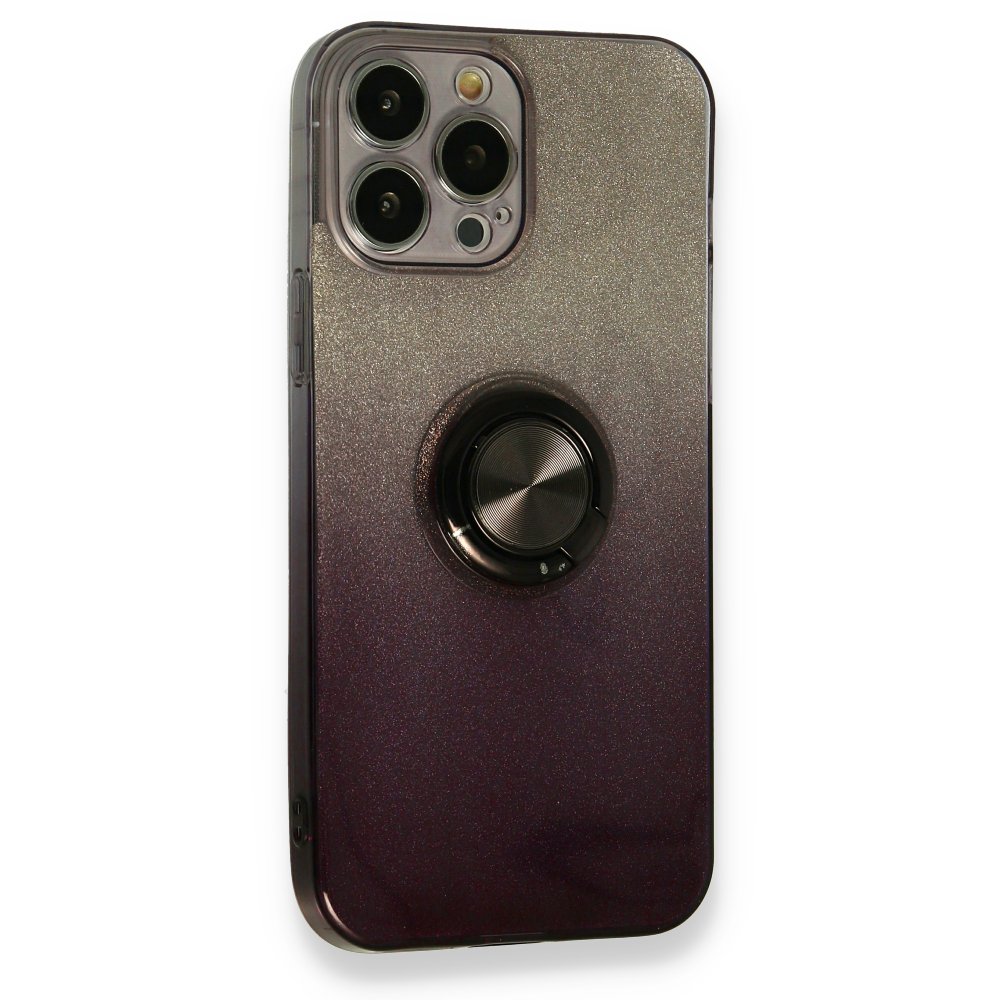  iPhone 13 Pro Kılıf Simli Yüzüklü Silikon - Siyah
