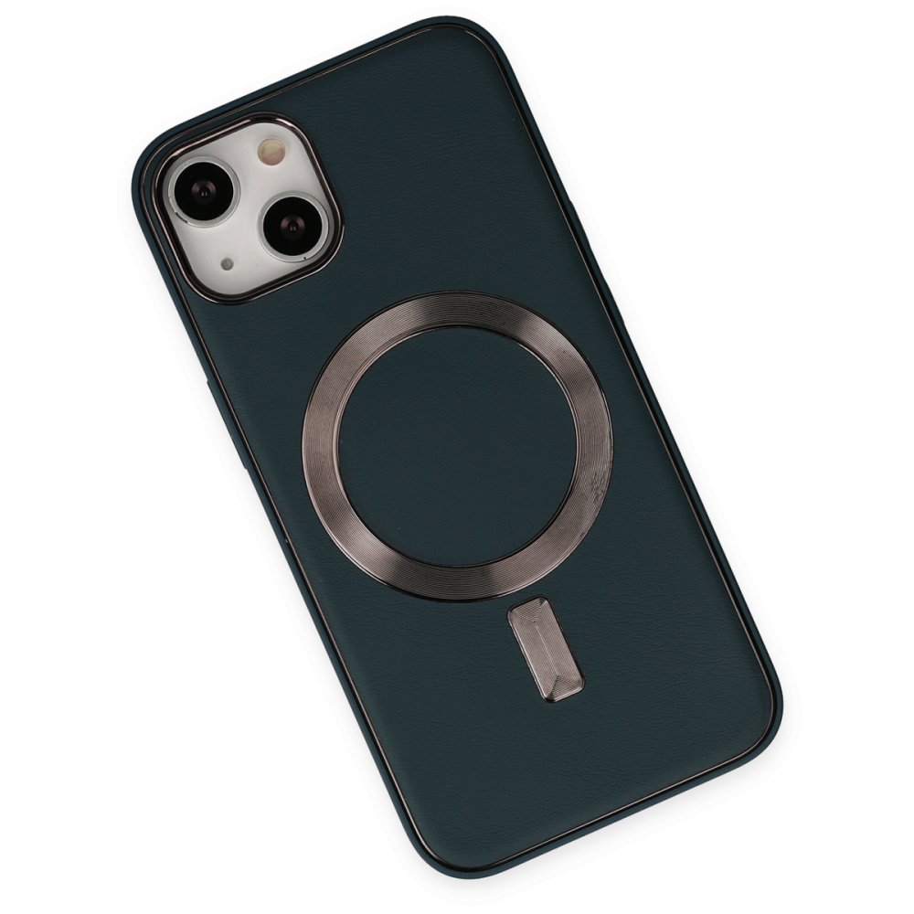 iPhone 14 Kılıf Coco Deri Magneticsafe Silikon - Lacivert