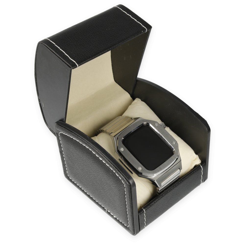 Apple Watch 45mm KR409 Metal Kordon - Gümüş Apple Watch 45mm KR409 Metal Kordon - Gümüş