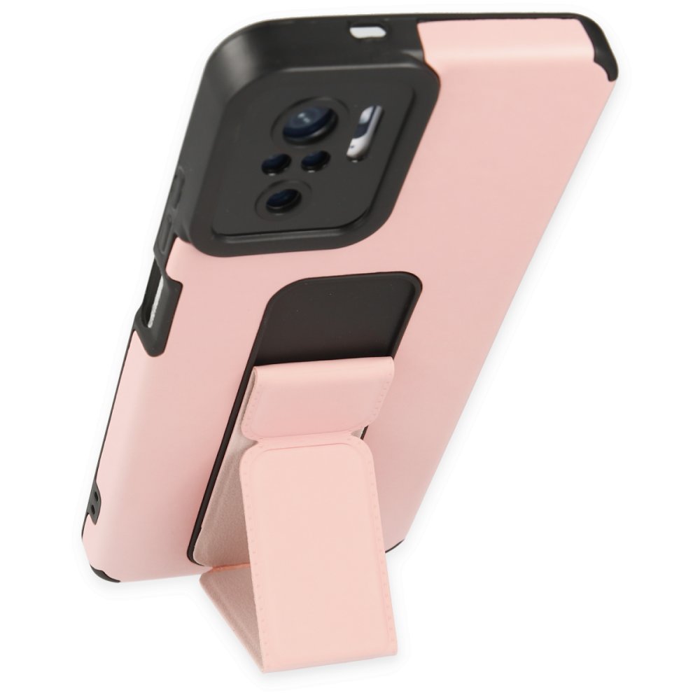 Redmi Note 10S Kılıf Mega Standlı Silikon - Pudra